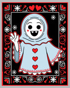Joyful Blue Character Red Hearts Snowflakes Rug