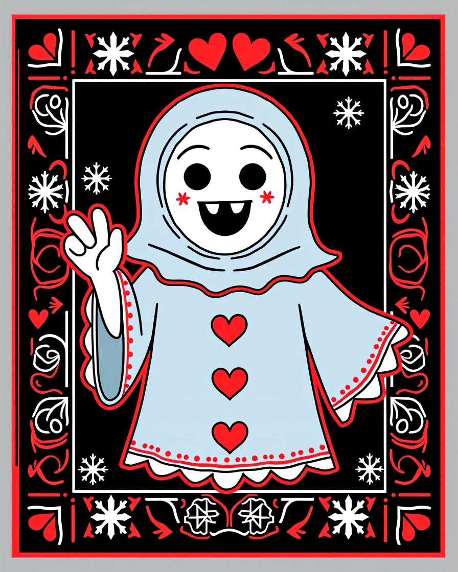 Joyful Blue Character Red Hearts Snowflakes Rug