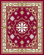 Rich Scarlet Ornate Golden Filigree Square Rug