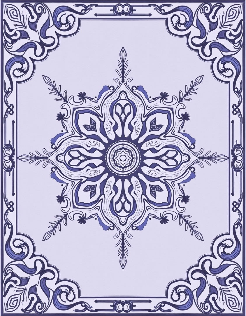 Deep Lavender Floral Mandala Border Rug