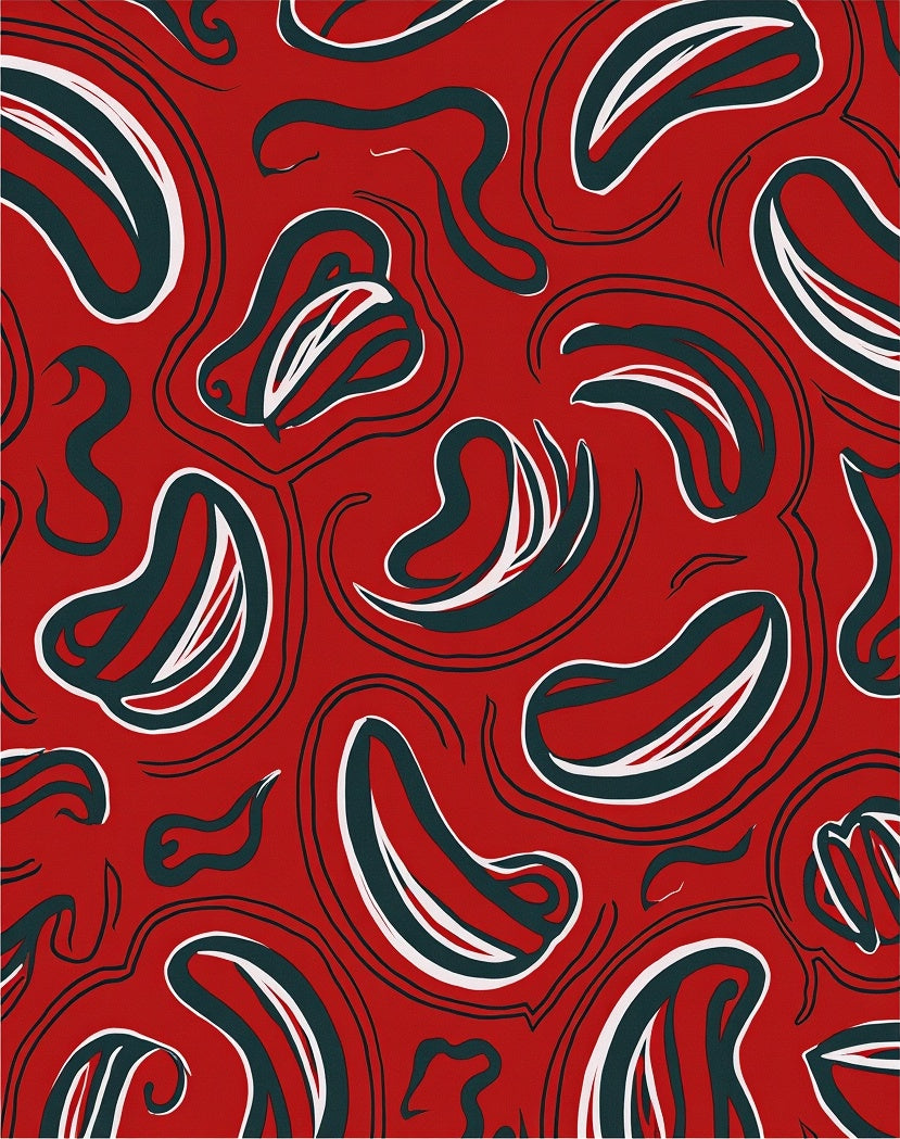Red Abstract Swirls and Strokes Rug