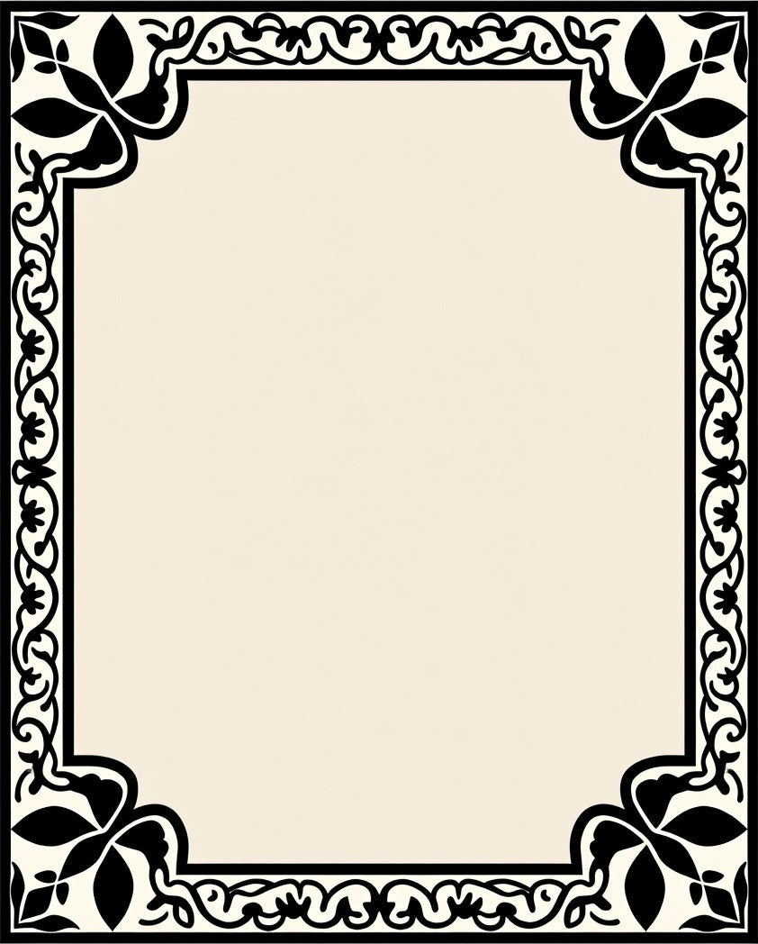 Black and Cream Floral Border Rug