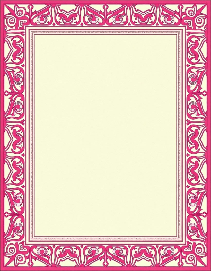 Vibrant Pink Filigree Geometric Border Rug