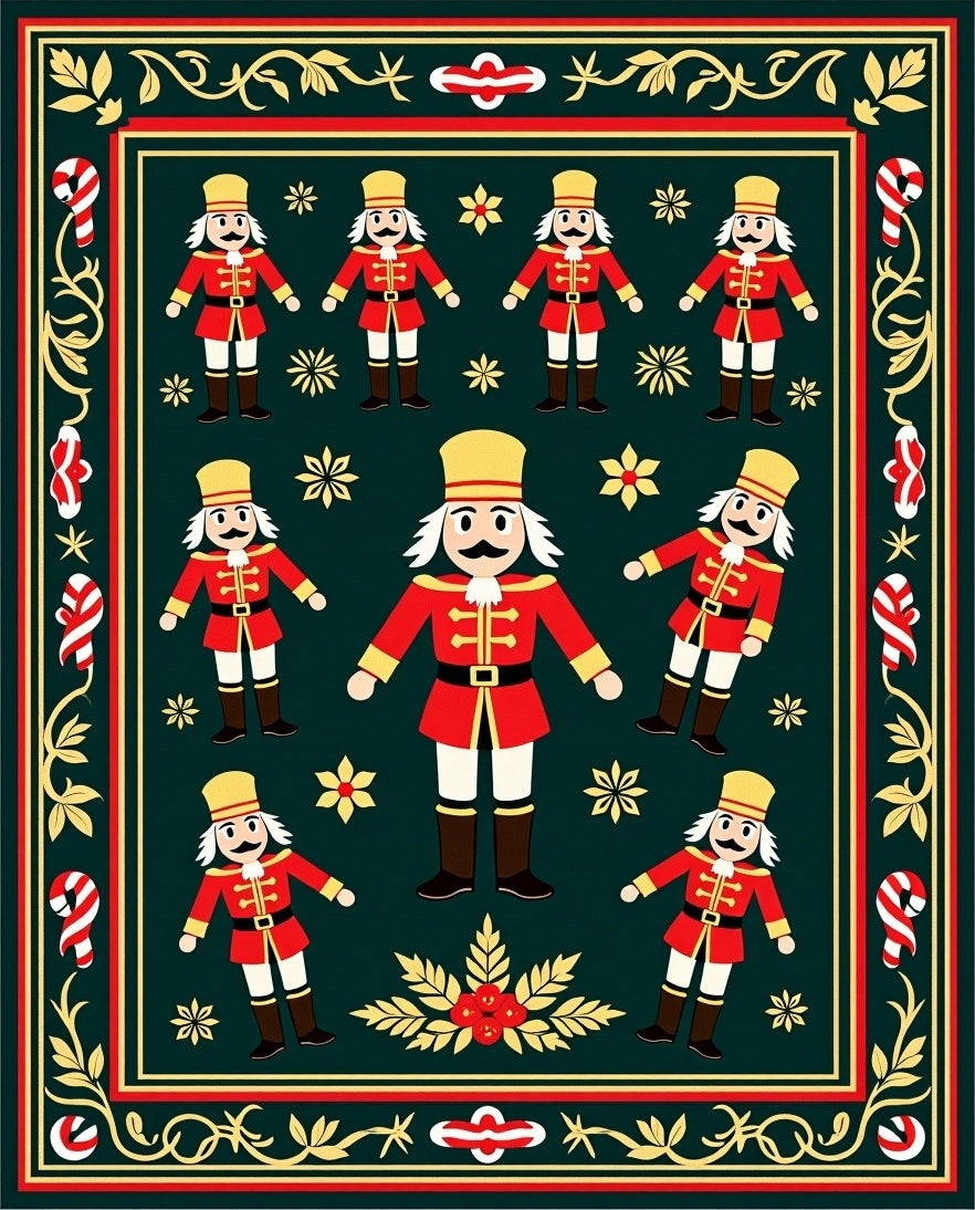 Festive Nutcracker Soldier Emerald Border Rug