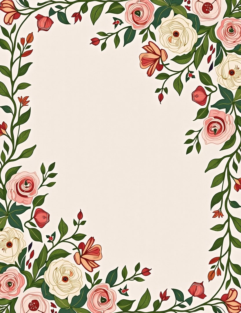 Vintage Pink Cream Floral Vine Rug