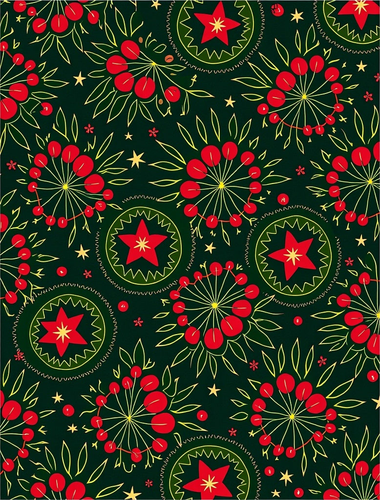 Dark Green Red Starburst Berry Rug
