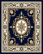 Classic Navy Gold Floral Medallion Rug