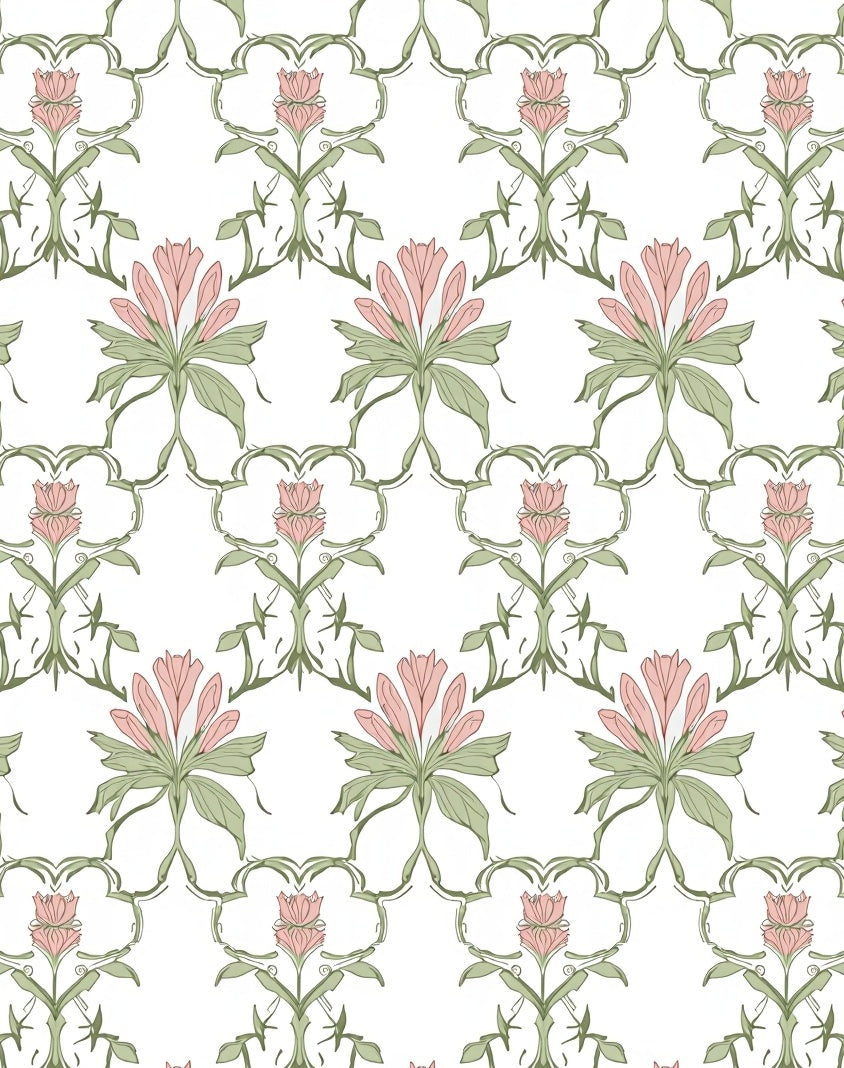 Art Nouveau Pink Floral Trellis Rug