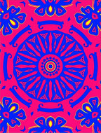 Vibrant Pink Blue Sunburst Medallion Rug
