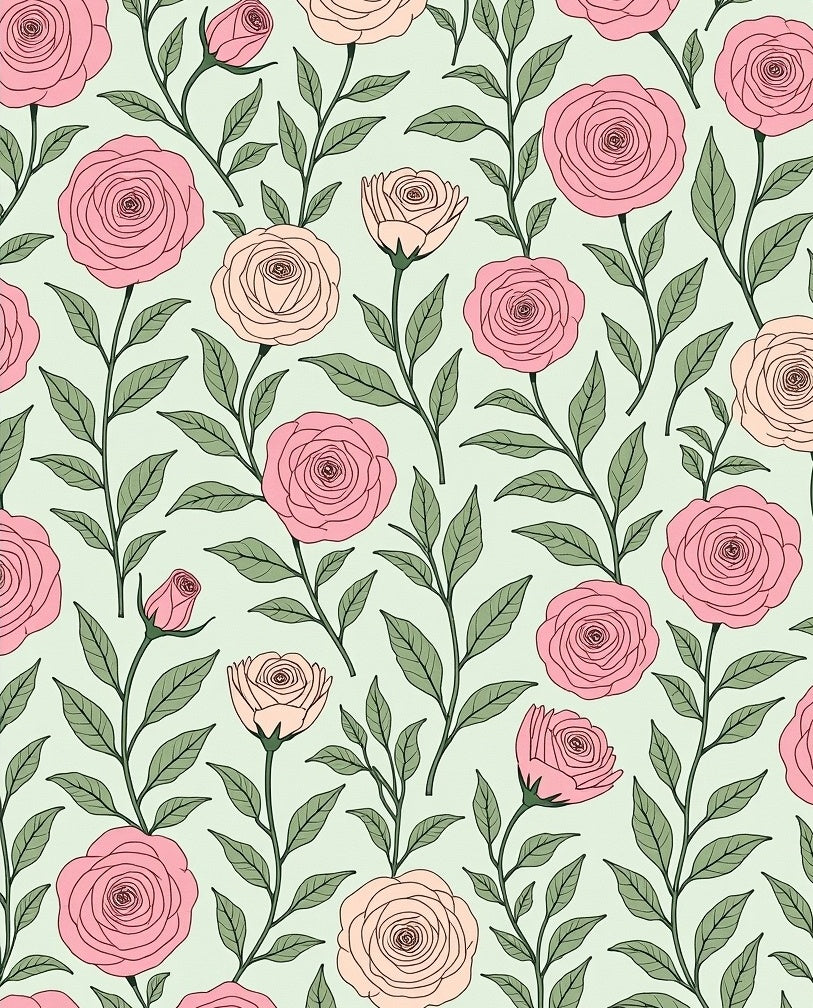 Soft Pink Rose Vines Garden Rug