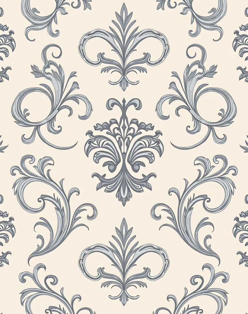Vintage Gray Scroll Fleur-de-lis Rug