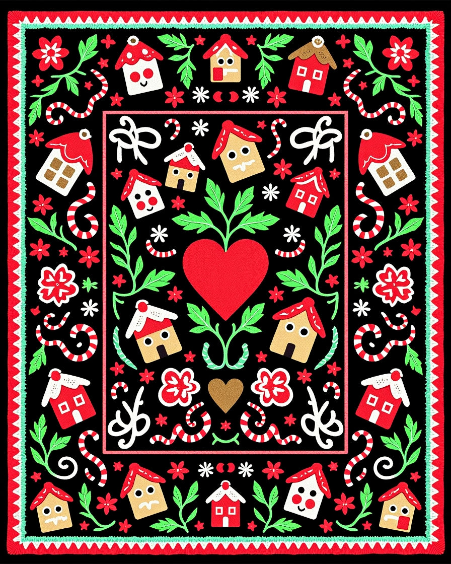 Whimsical Houses Garden Heart Rug