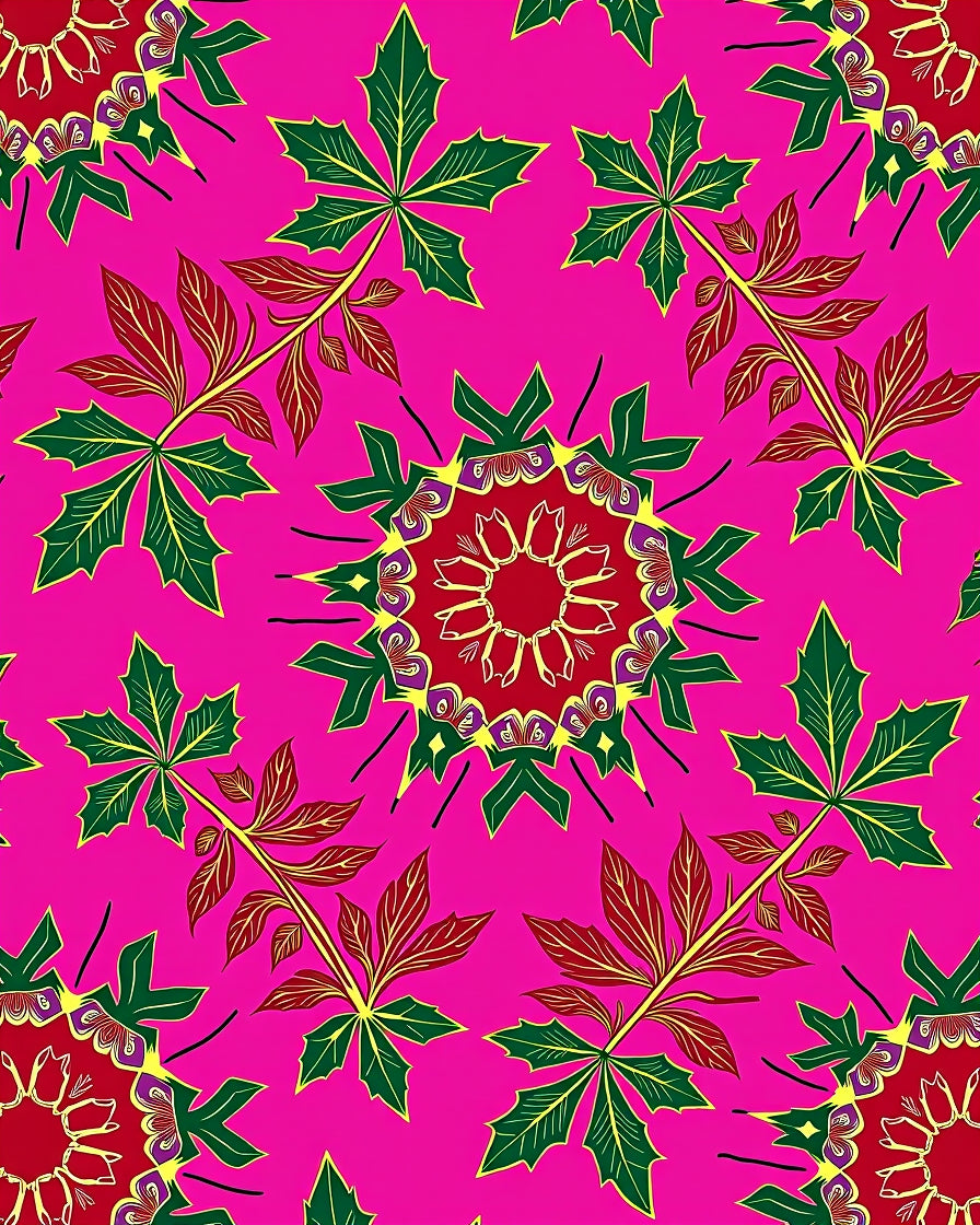 Vibrant Pink Leaf Mandala Rug