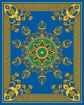 Ornate Blue Green Golden Medallion Rug