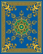 Ornate Blue Green Golden Medallion Rug