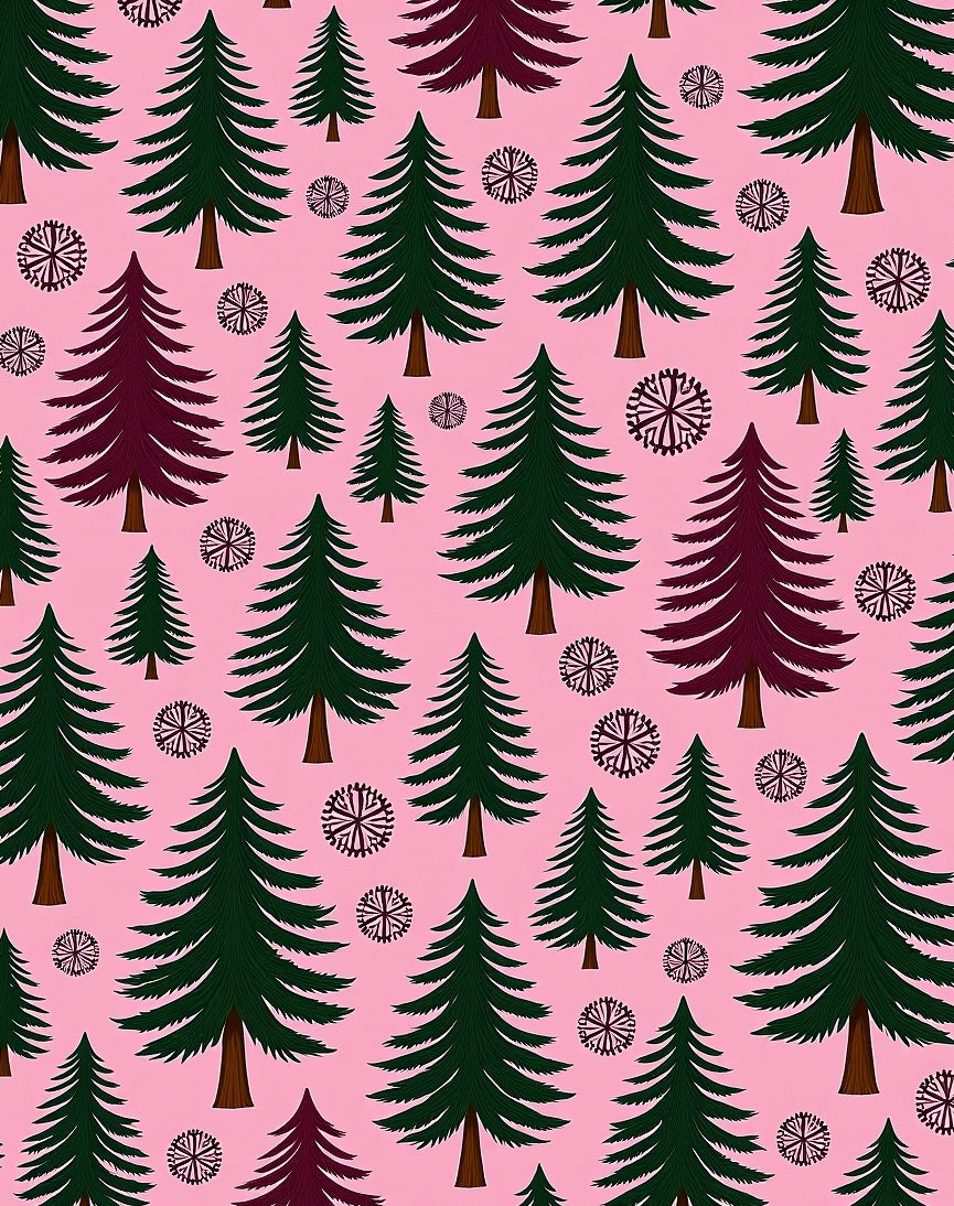 Pink Forest Trees With Snowflake Accents Rug