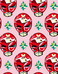 Festive Red Tribal Mask Pink Background Rug