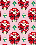 Festive Red Tribal Mask Pink Background Rug