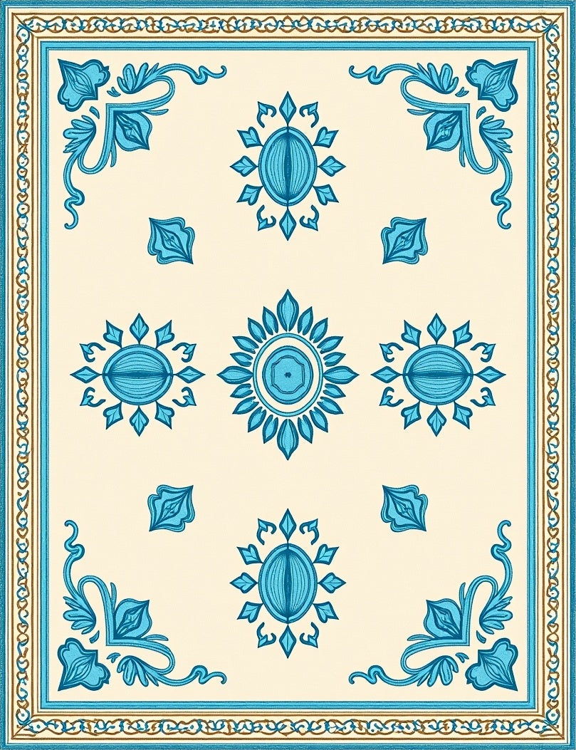 Aqua Bloom Medallion Cream Rug