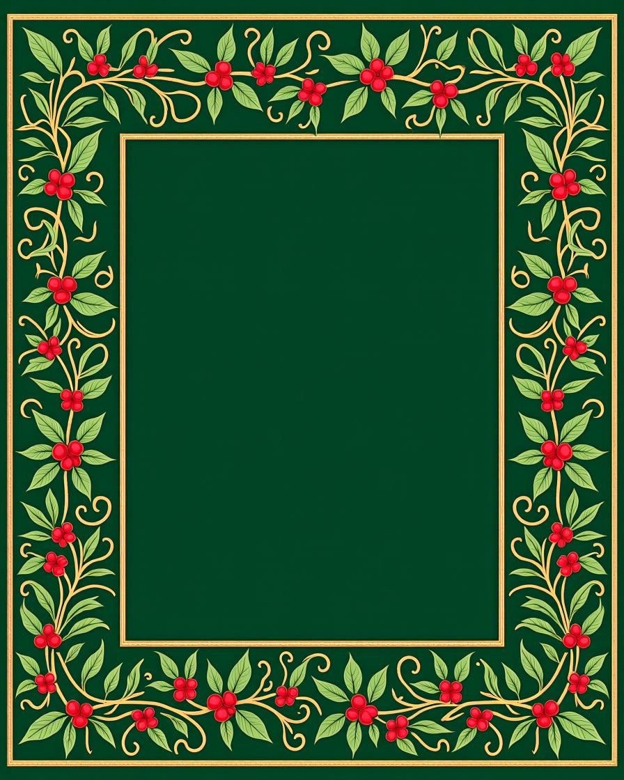 Emerald Holly Berry Garland Border Rug