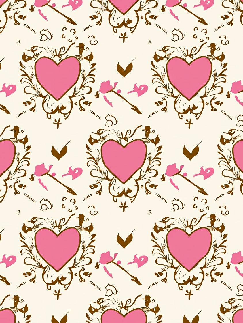 Pink Heart Ornate Scrollwork Romance Rug