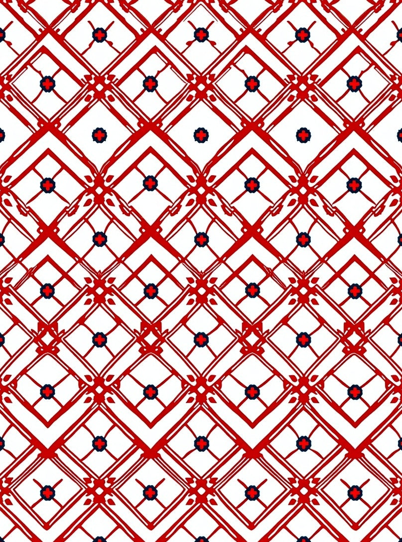 Crimson Lattice Floral Diamond Rug