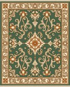 Emerald Green Floral Medallion Frame Rug
