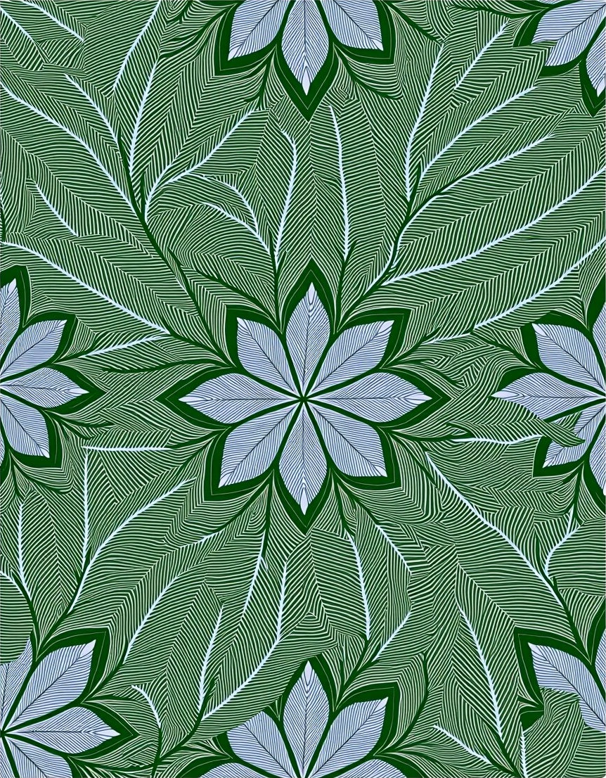 Forest Green White Leaf Mandala Rug