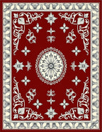 Crimson Bloom Scrollwork Frame Rug