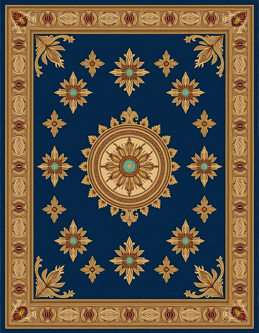 Majestic Navy Gold Floral Medallion Rug