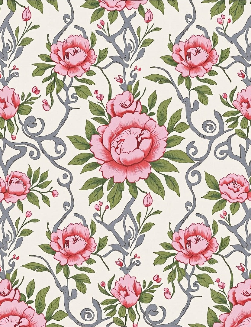 Victorian Pink Peony Floral Vine Rug