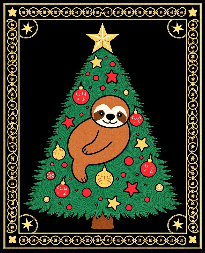 Whimsical Sloth Christmas Tree Holiday Rug