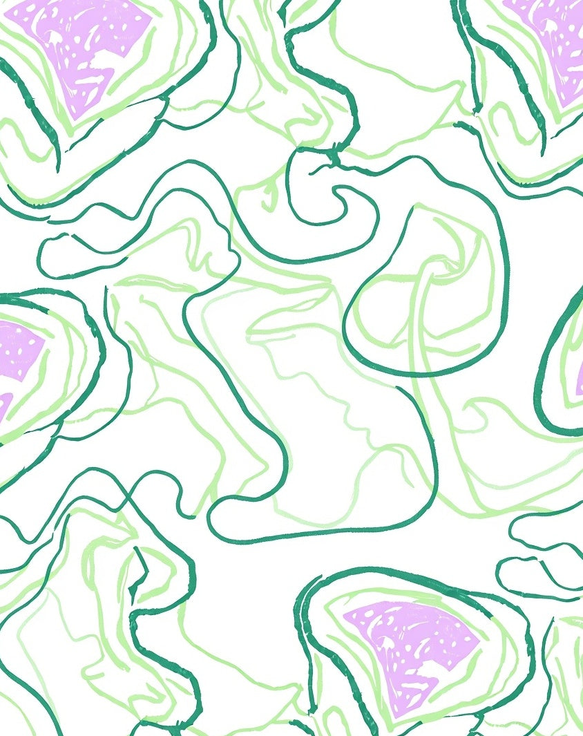 Soft Green Swirls Abstract Lilac Shapes Rug