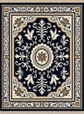 Dark Navy Floral Medallion Border Rug