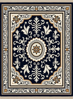 Dark Navy Floral Medallion Border Rug