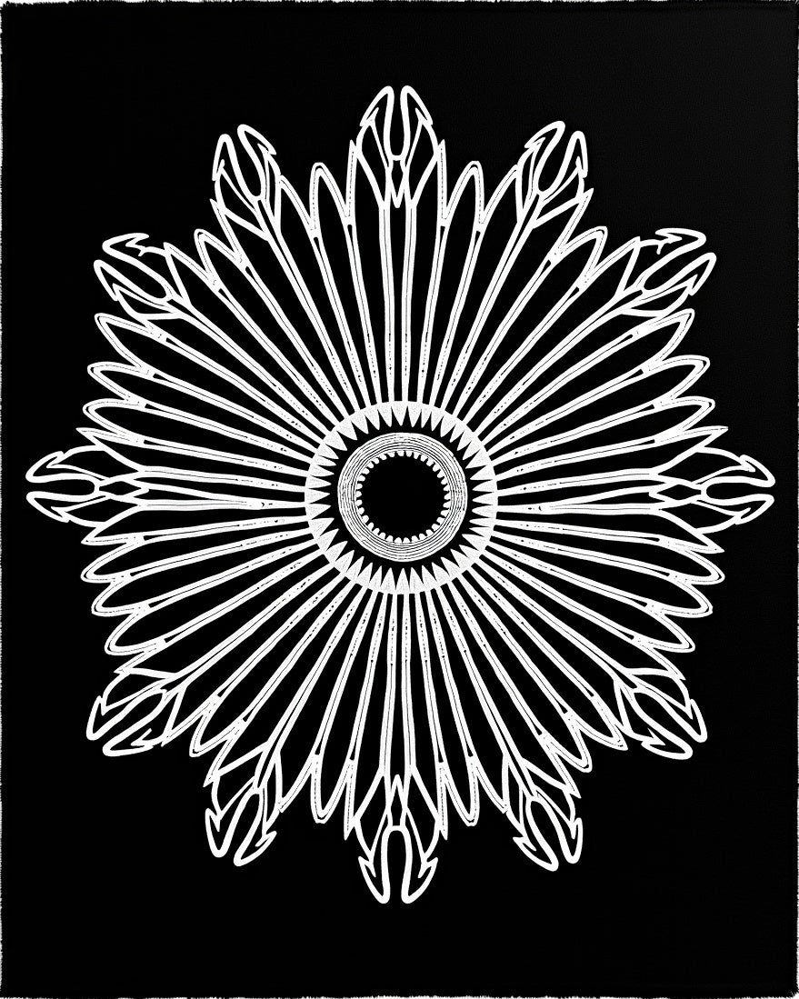 Bold White Sunburst Floral Black Rug