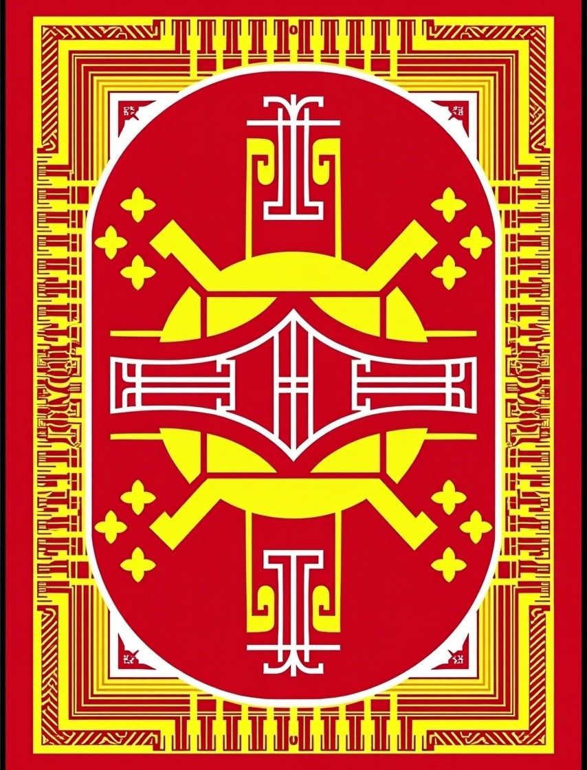 Bold Red Yellow Oval Medallion Rug
