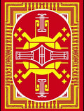 Bold Red Yellow Oval Medallion Rug