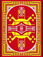 Bold Red Yellow Oval Medallion Rug