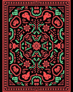 Coral Mint Black Symmetrical Floral Rug