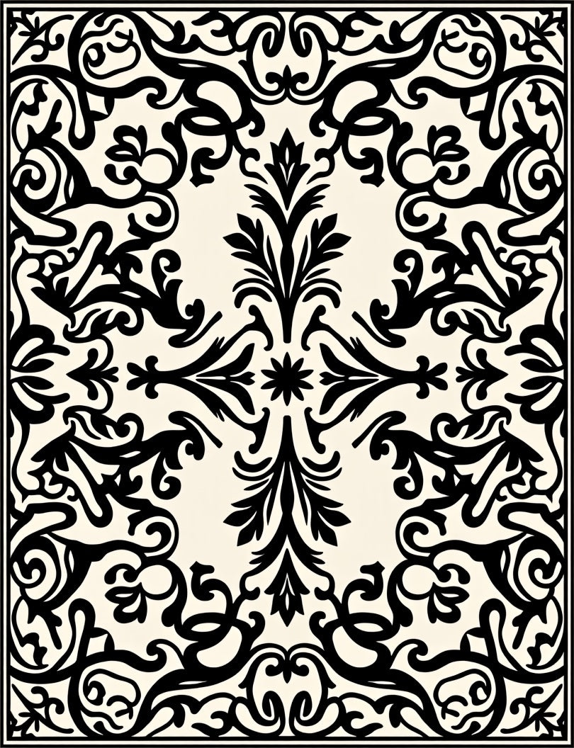 Black Ivory Ornate Damask Area Rug