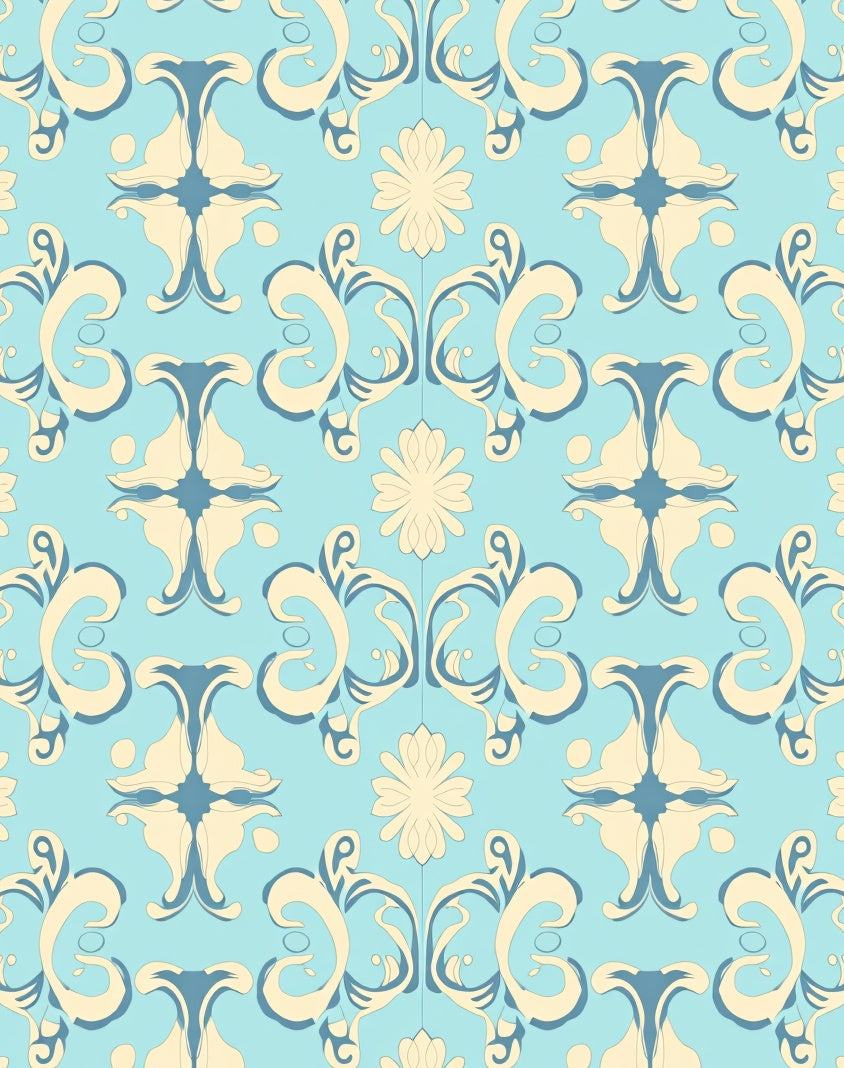 Aqua Beige Floral Scroll Arrangement Rug