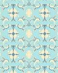 Aqua Beige Floral Scroll Arrangement Rug