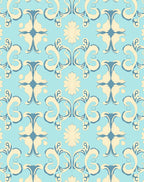 Aqua Beige Floral Scroll Arrangement Rug
