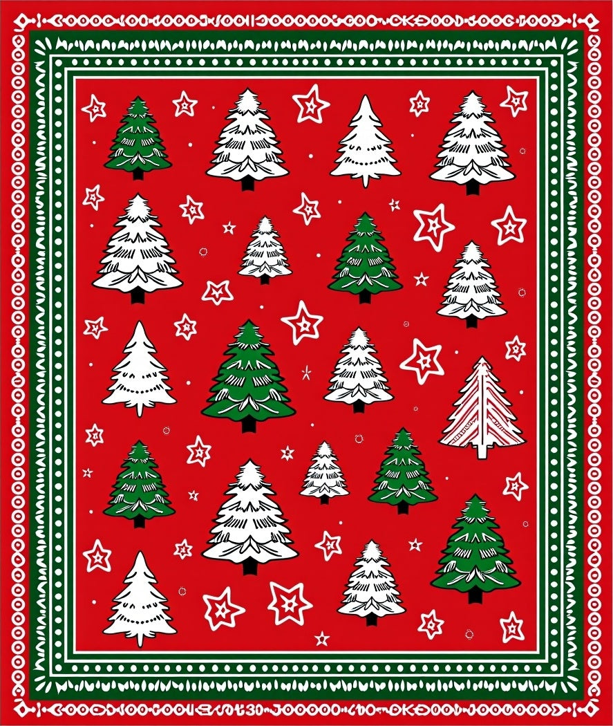 Festive Red Christmas Tree Stars Rug