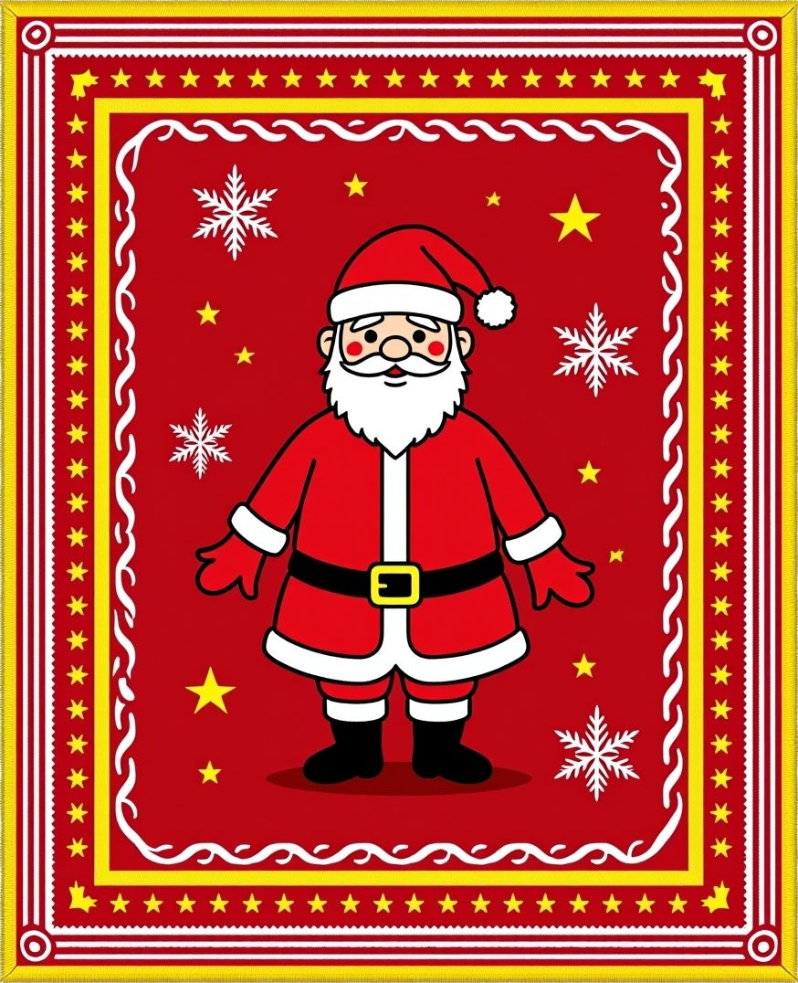 Whimsical Red Santa Claus Snowflakes Rug
