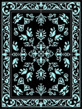 Black Cyan Floral Scroll Medallion Rug