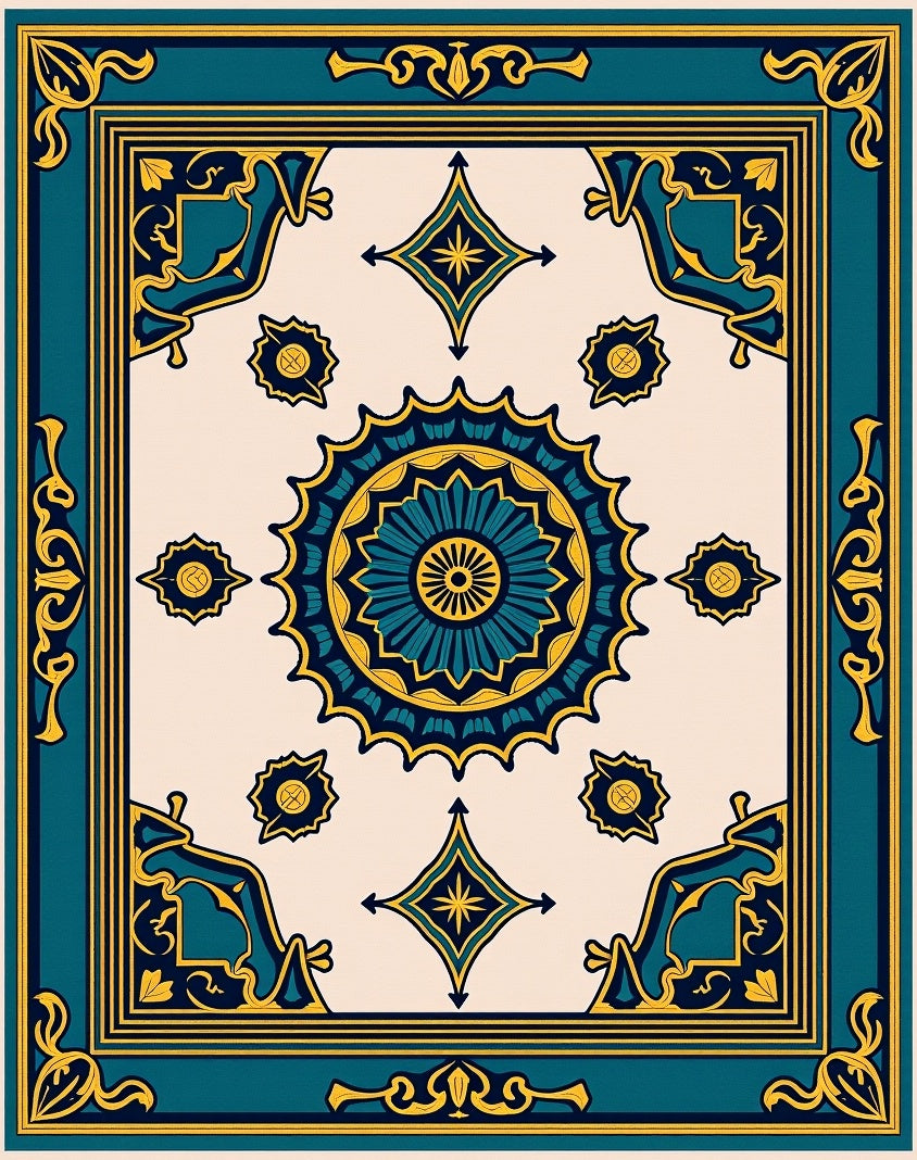Teal and Yellow Medallion Mandala Rug
