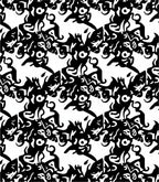Abstract Black White Whimsical Creatures Rug