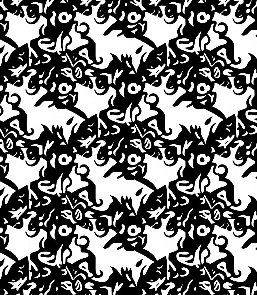 Abstract Black White Whimsical Creatures Rug